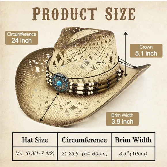 Brown Beaded Women's Cowboy Hat - Picture 2 of 4